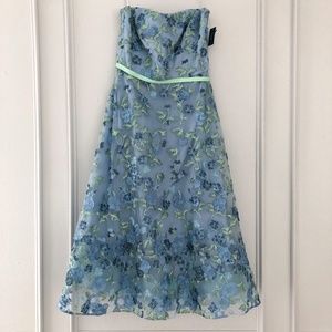 Marchesa Notte Blue 3D Floral Strapless Dress NWT